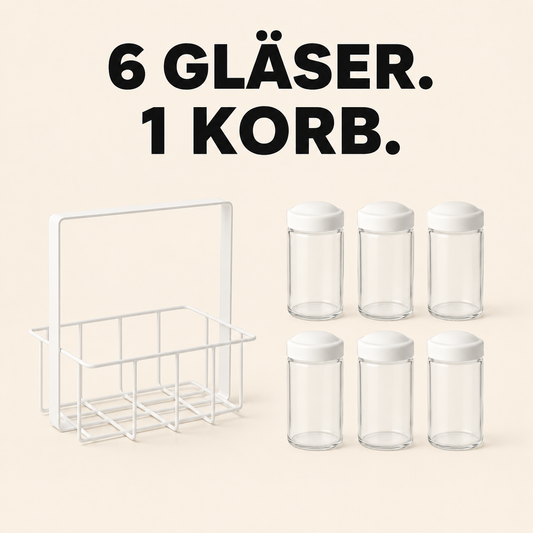 Metallkorb mit Gewürzgläsern WHITE