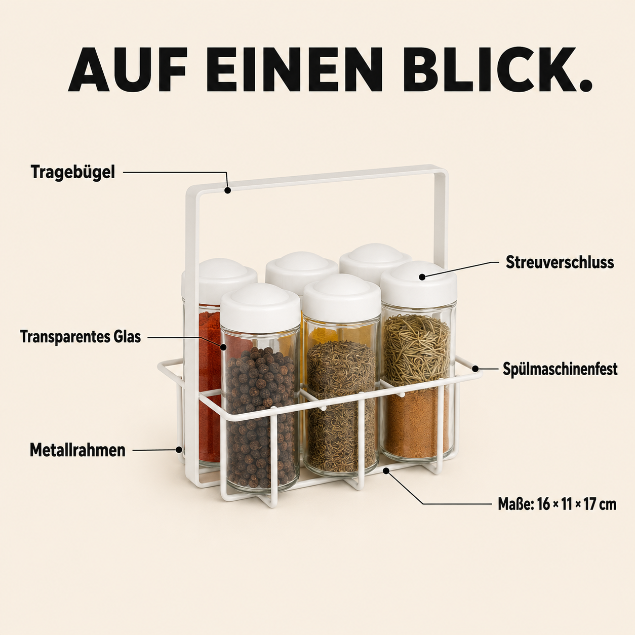 Metallkorb mit Gewürzgläsern WHITE