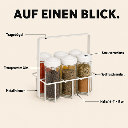 Metallkorb mit Gewürzgläsern WHITE