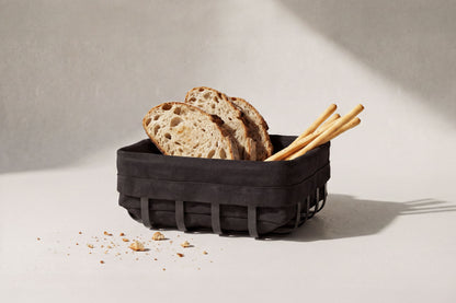 Brotkorb mit Stoffbeutel - schwarz