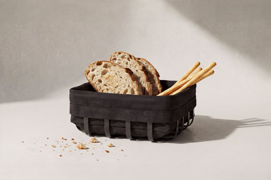 Brotkorb mit Stoffbeutel - schwarz