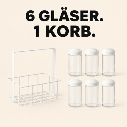 Metallkorb mit Gewürzgläsern WHITE