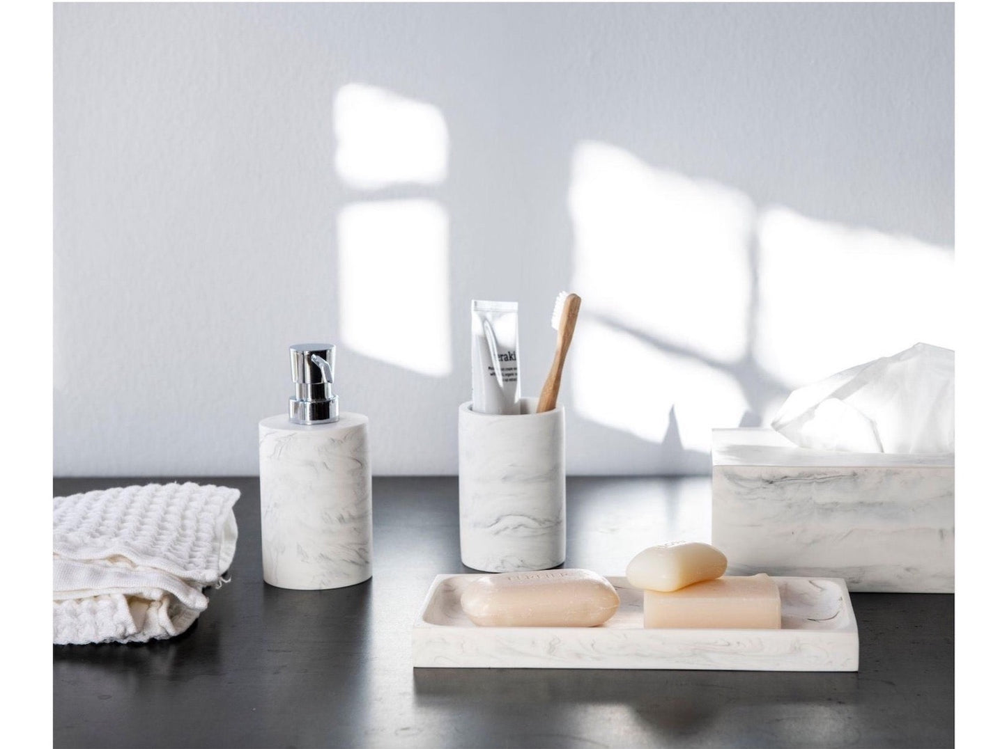 Badezimmertablett Marmor weiß