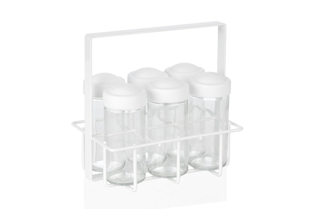 Metallkorb mit Gewürzgläsern WHITE