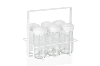 Metallkorb mit Gewürzgläsern WHITE